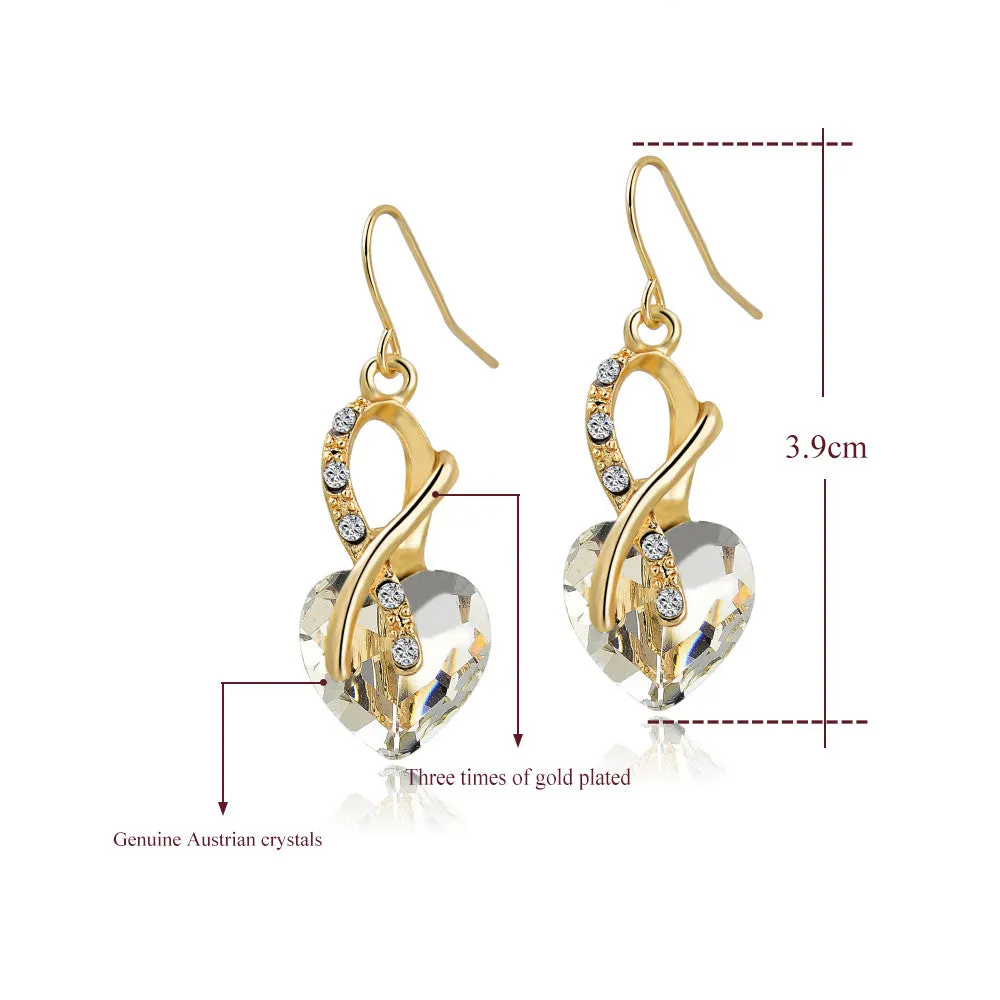 Fashion Austrian Crystal Necklace Earrings Set Luxury Gold Plated Heart Crystal Jewelry Set For Women Engagement Jewelry Sets