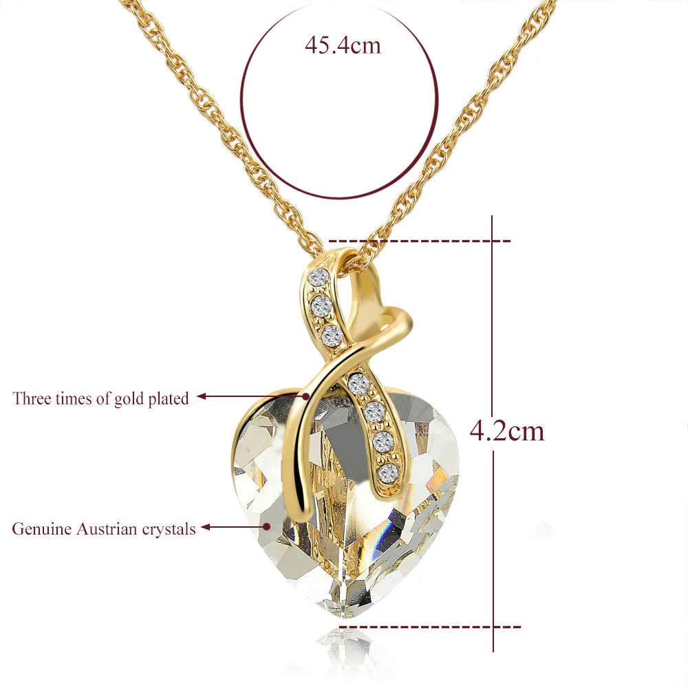 Fashion Austrian Crystal Necklace Earrings Set Luxury Gold Plated Heart Crystal Jewelry Set For Women Engagement Jewelry Sets