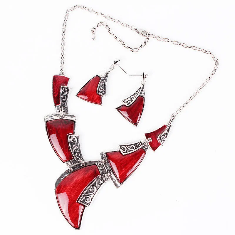 Fashion Brand Jewelry Sets Antique Silver Plated Red Necklace Set Bridal Jewelry High Quality Party Gifts New Arrival