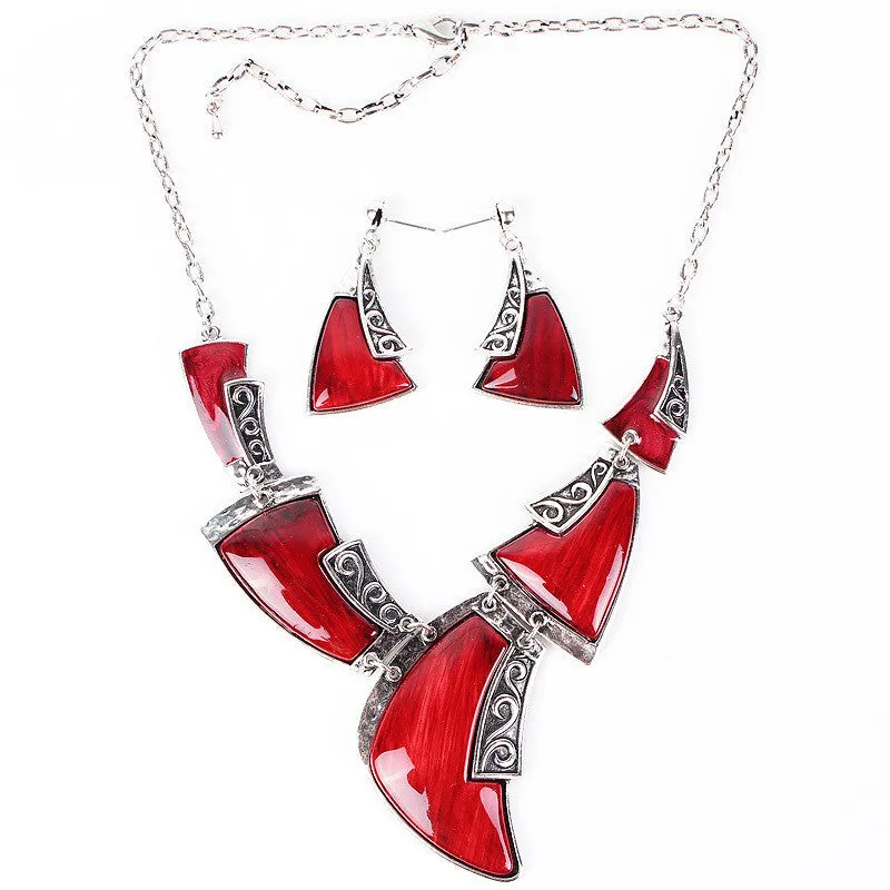 Fashion Brand Jewelry Sets Antique Silver Plated Red Necklace Set Bridal Jewelry High Quality Party Gifts New Arrival