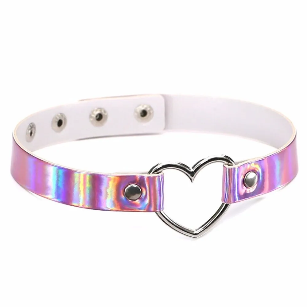 Fashion Holographic Choker Necklace with Heart / Gothic Necklace Collar for Women