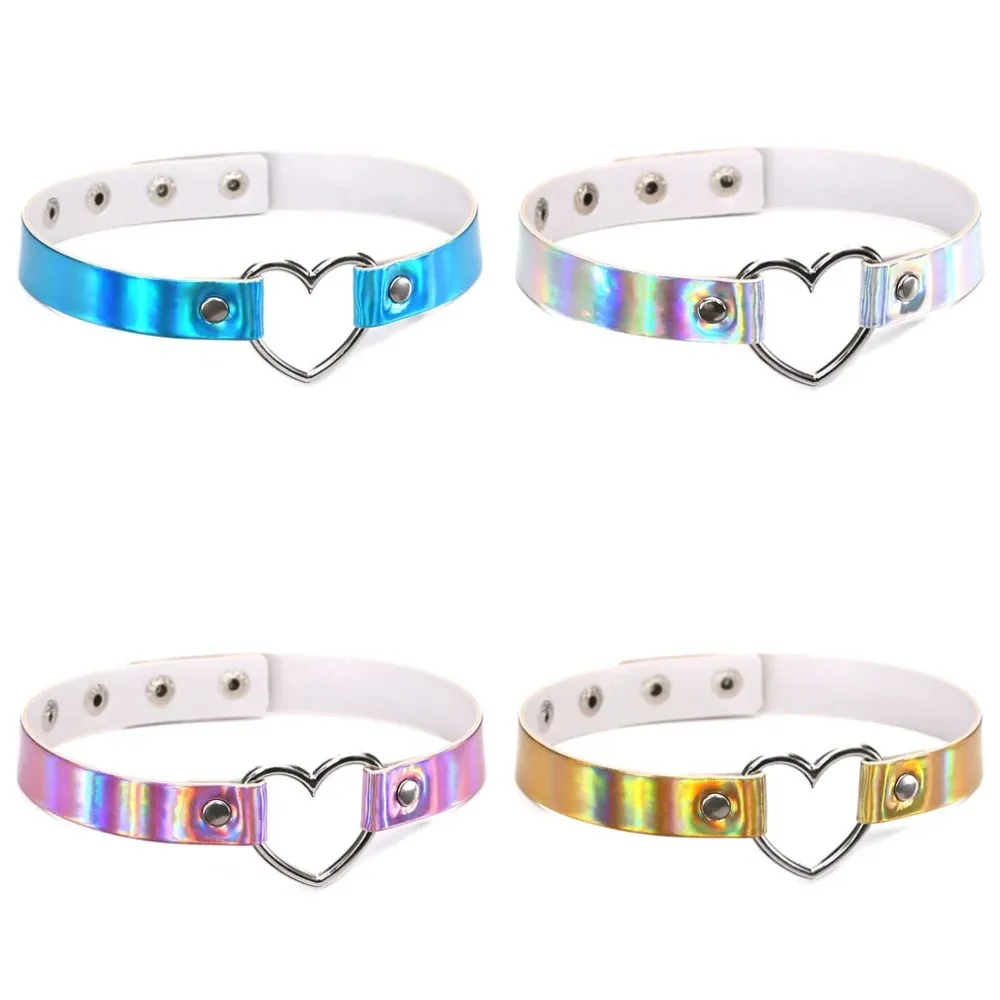 Fashion Holographic Choker Necklace with Heart / Gothic Necklace Collar for Women