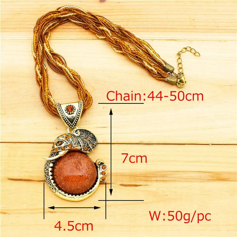 Fashion Jewelry Retro Craft Antique Bronze Plated Milet Chain Cute Crystal Lucite Elephant Pendant Necklace