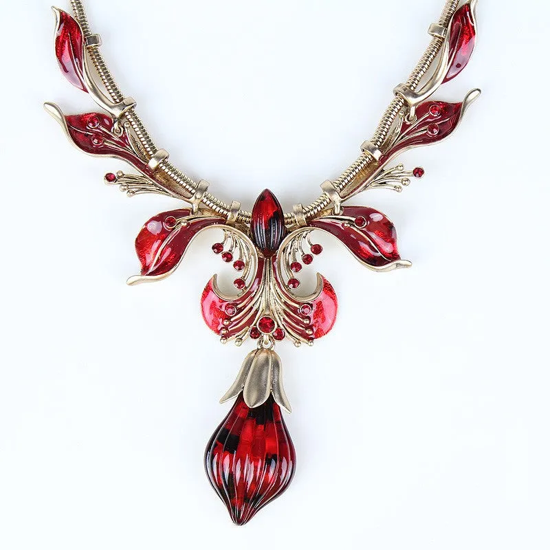 Fashion Jewelry Sets Antique Gold/Silver Plated Flower Design Red/Brown Color High Quality Party Gifts