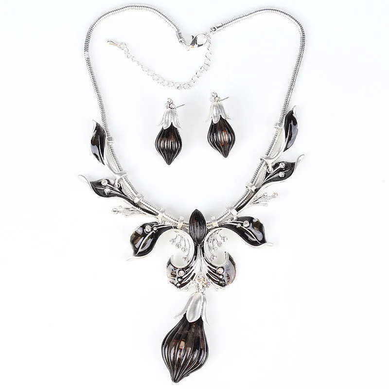 Fashion Jewelry Sets Antique Gold/Silver Plated Flower Design Red/Brown Color High Quality Party Gifts