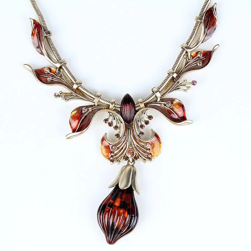 Fashion Jewelry Sets Antique Gold/Silver Plated Flower Design Red/Brown Color High Quality Party Gifts