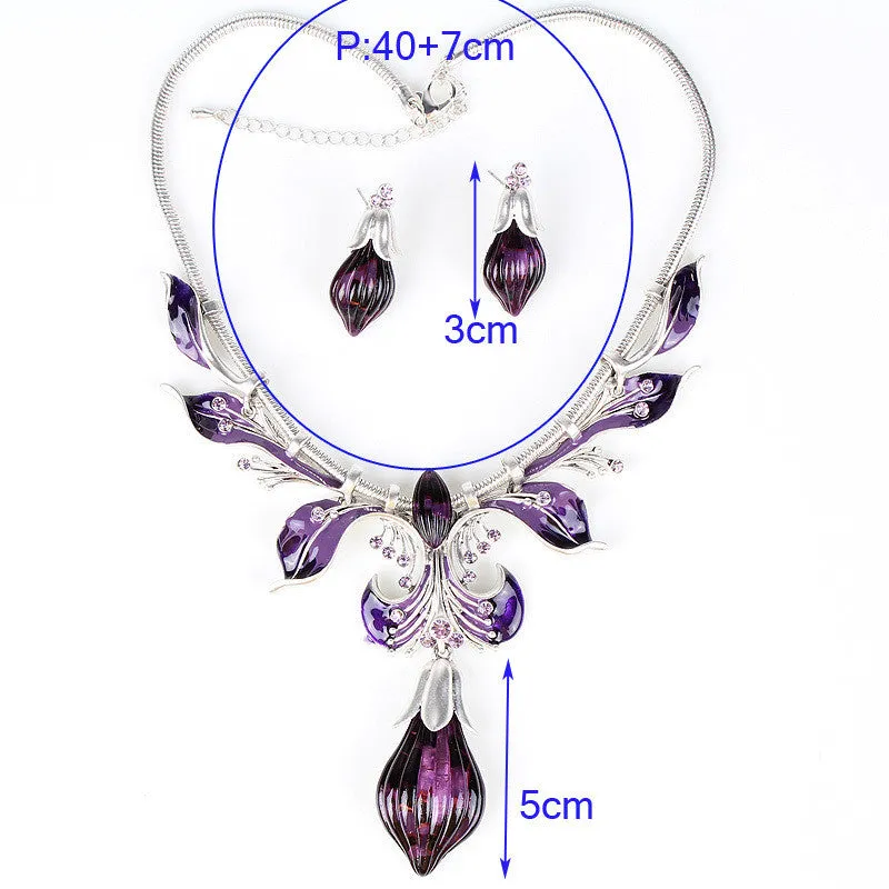 Fashion Jewelry Sets Antique Gold/Silver Plated Flower Design Red/Brown Color High Quality Party Gifts