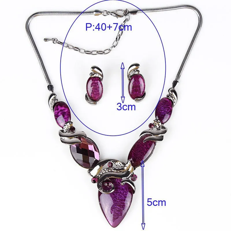 Fashion Jewelry Sets Gunmetal Plated Oval Design Red/Purple Color High Quality Party Gifts