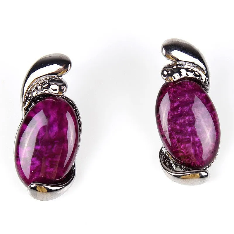 Fashion Jewelry Sets Gunmetal Plated Oval Design Red/Purple Color High Quality Party Gifts