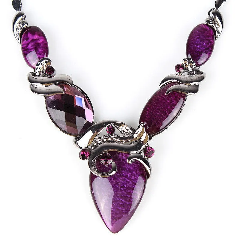 Fashion Jewelry Sets Gunmetal Plated Oval Design Red/Purple Color High Quality Party Gifts