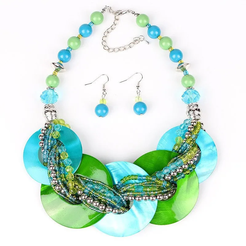 Fashion Jewelry Sets Shell Pendant Resin Beads Bright 8Colors Fashion Design Party Gift