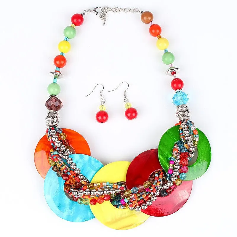 Fashion Jewelry Sets Shell Pendant Resin Beads Bright 8Colors Fashion Design Party Gift