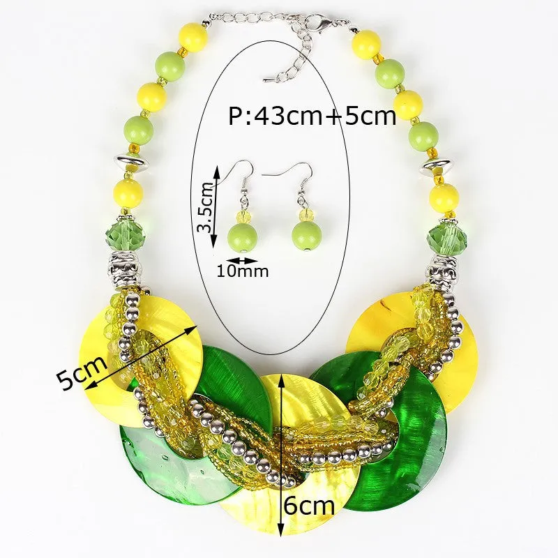 Fashion Jewelry Sets Shell Pendant Resin Beads Bright 8Colors Fashion Design Party Gift