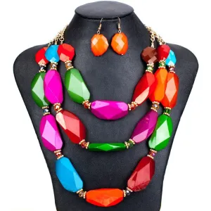 Fashion Jewelry Sets Woman's Necklace Earring Set Multicolor Resin Beads Handmade Necklace Big Necklace Sets