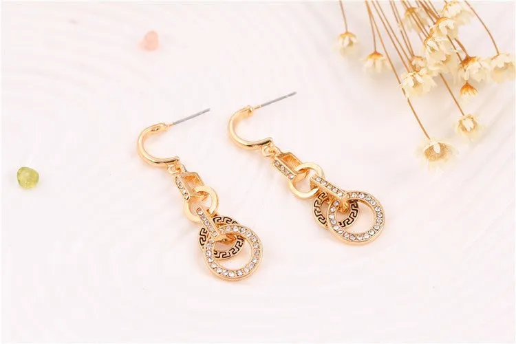 Fashion Pendientes Austrian Crystal Circle Jewelry Sets Party Gold Pendant Necklace Drop Earrings Set For Women Gift