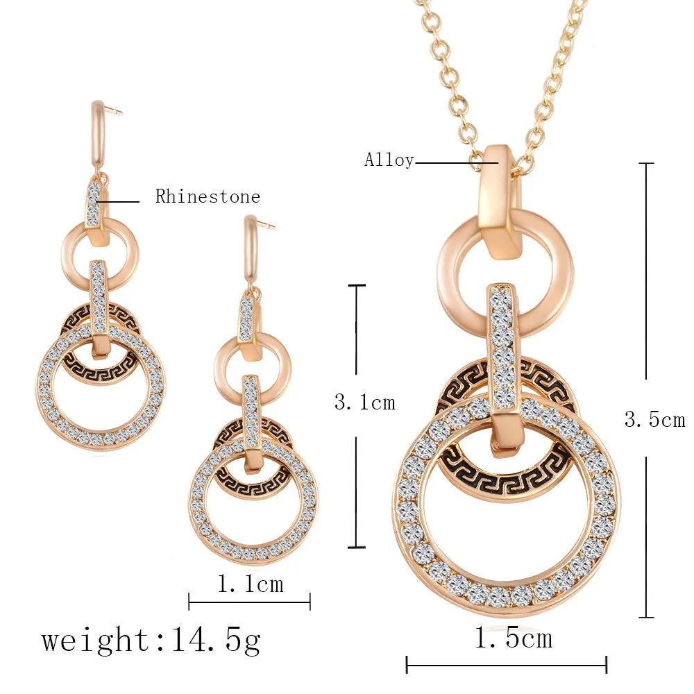 Fashion Pendientes Austrian Crystal Circle Jewelry Sets Party Gold Pendant Necklace Drop Earrings Set For Women Gift