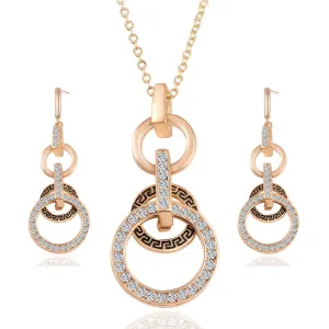 Fashion Pendientes Austrian Crystal Circle Jewelry Sets Party Gold Pendant Necklace Drop Earrings Set For Women Gift