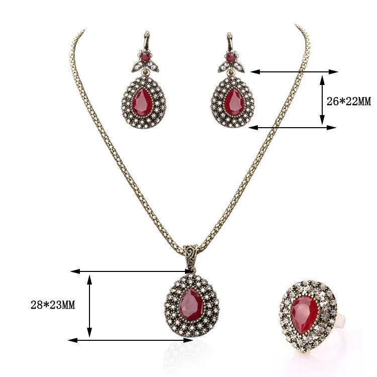 Fashion Ruby Jewelry Set All Over Sky Star Austrian Crystal Ancient Bronze Three-Piece Wedding Accessories Turkey Jewelry