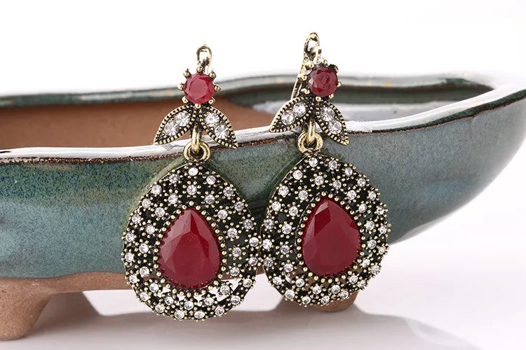 Fashion Ruby Jewelry Set All Over Sky Star Austrian Crystal Ancient Bronze Three-Piece Wedding Accessories Turkey Jewelry