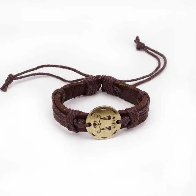 Fashion Zodiac Signs Leather Bracelet Constellations charm Bracelets Adjustable Bracelet Jewelry