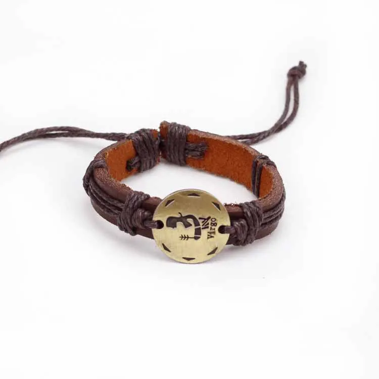 Fashion Zodiac Signs Leather Bracelet Constellations charm Bracelets Adjustable Bracelet Jewelry