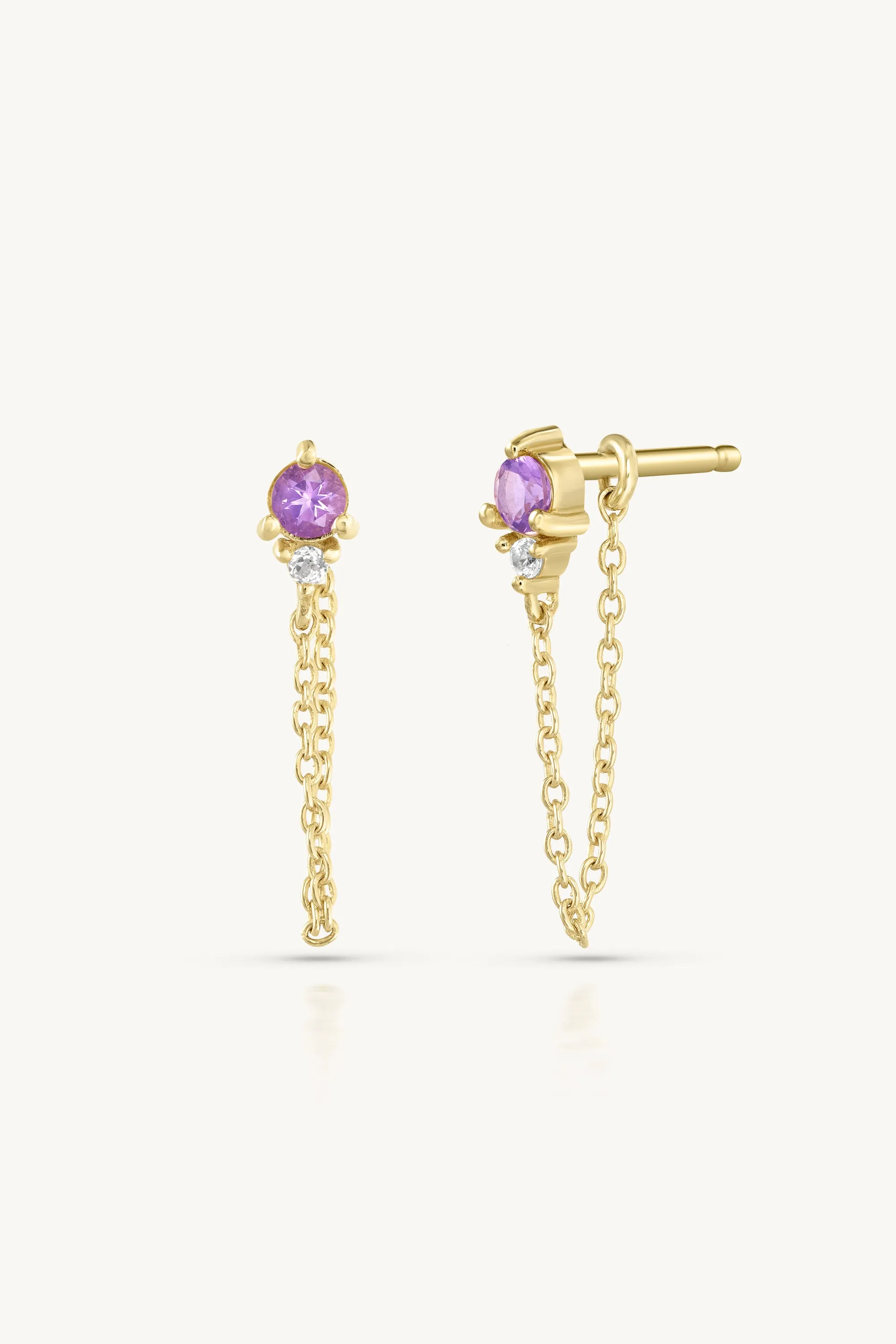 February Amethyst Birthstone Gold Stud