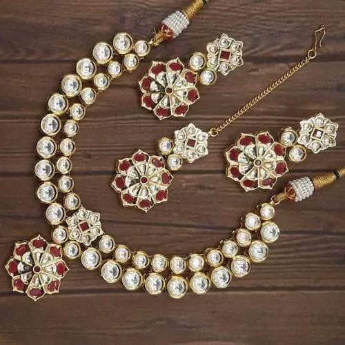 Flower Pendant Kundan Ruby Necklace Set