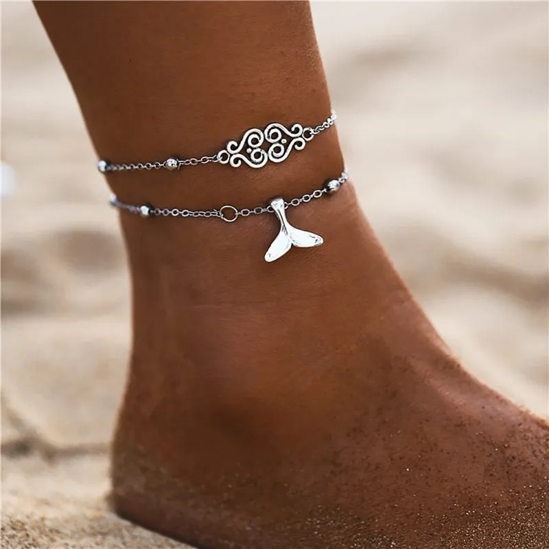 Flytonn  Boho Multilayer Beads Anklets For Women Multiple Styles Vintage Beach Rope Ankle Bracelet on Leg Summer Foot Jewelry