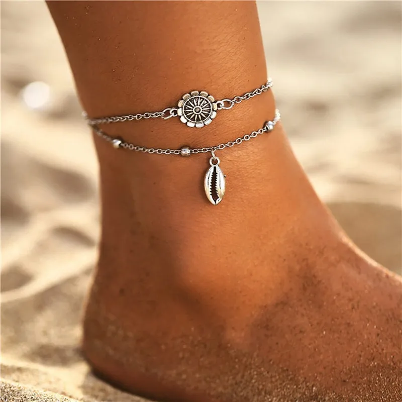 Flytonn  Boho Multilayer Beads Anklets For Women Multiple Styles Vintage Beach Rope Ankle Bracelet on Leg Summer Foot Jewelry