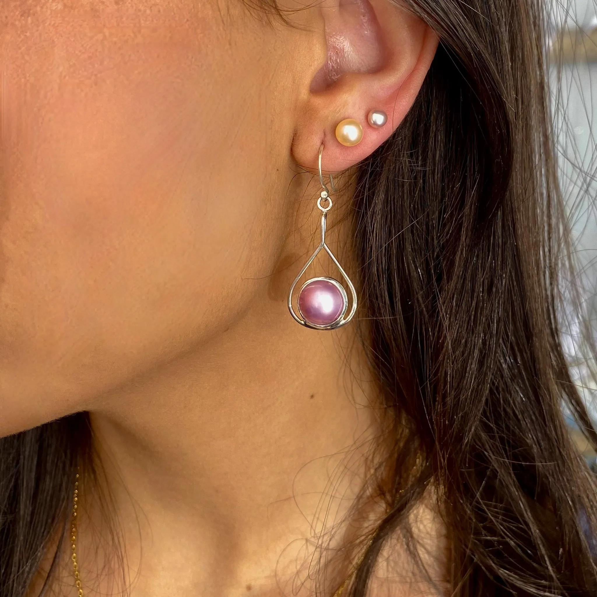 Full Moon Pink Mabe Pearl Earrings