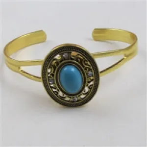 Gold Bangle Bracelet with Turquoise & Antique Gold