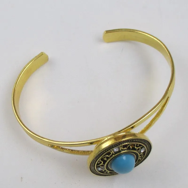 Gold Bangle Bracelet with Turquoise & Antique Gold