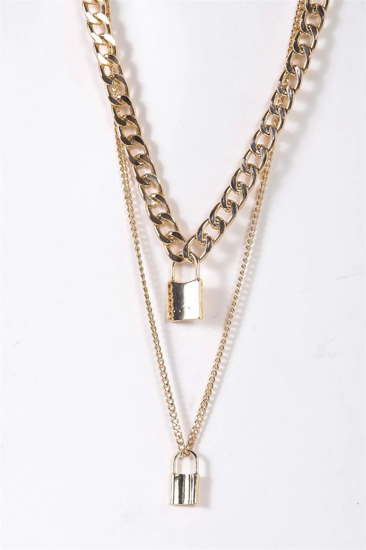 Gold Chunky & Link Chains Padlocks Set Necklace