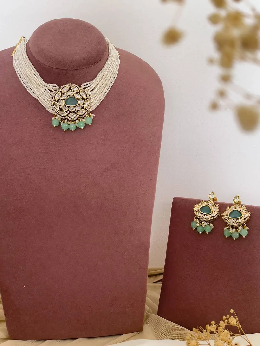 Gold Plated Kundan Stone Embellished Necklace Set