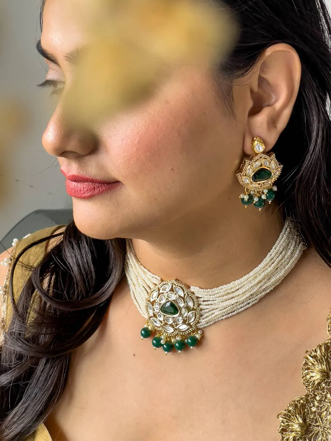 Gold Plated Kundan Stone Embellished Necklace Set