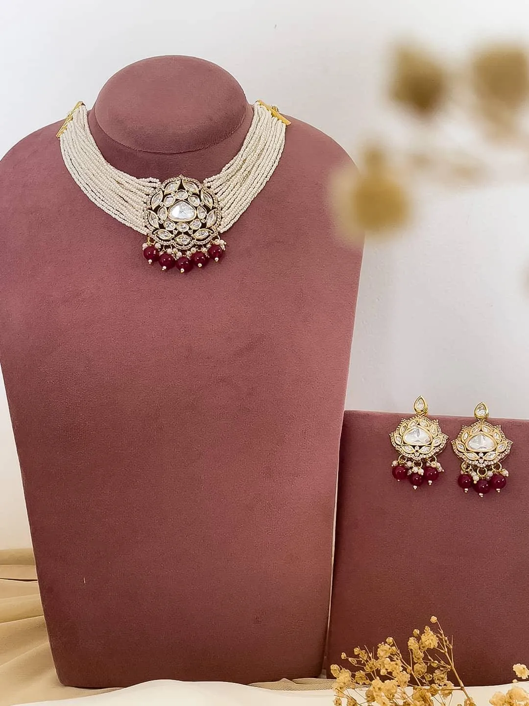 Gold Plated Kundan Stone Embellished Necklace Set