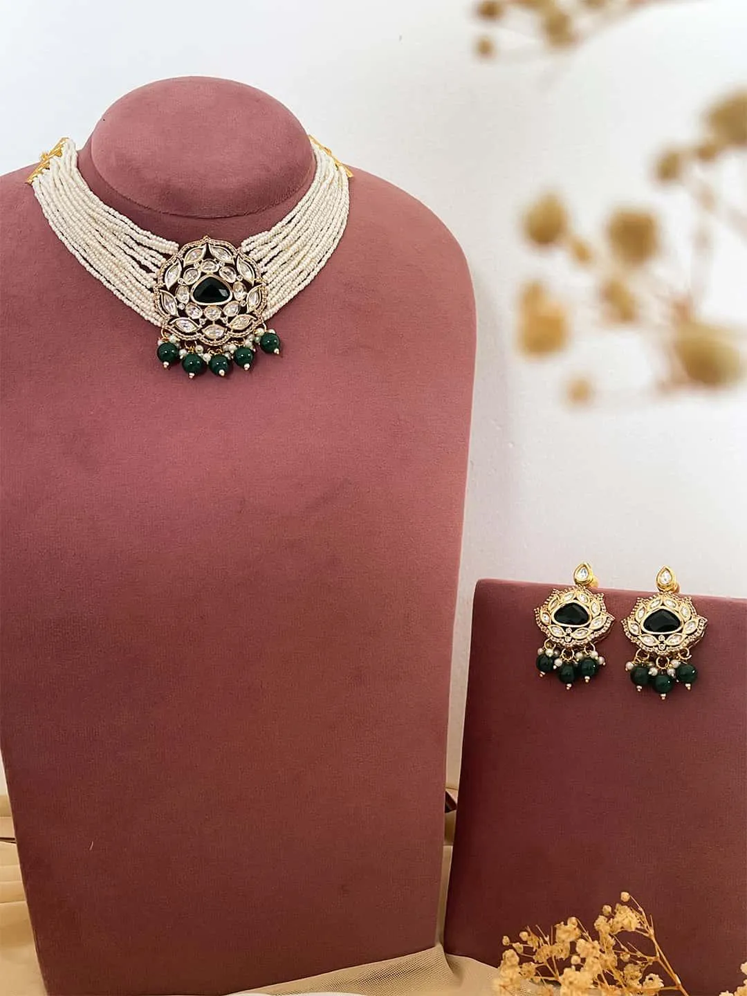 Gold Plated Kundan Stone Embellished Necklace Set