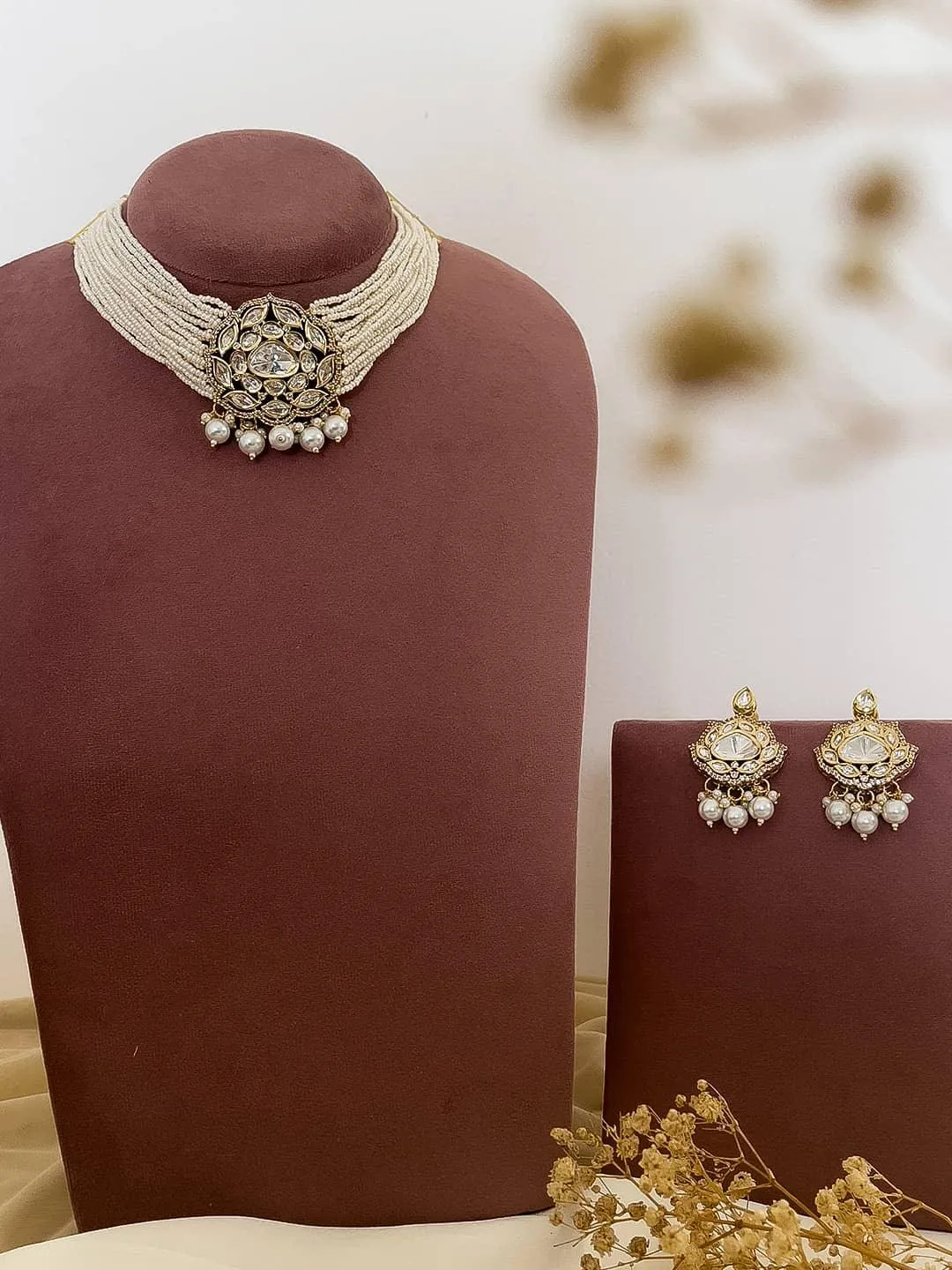 Gold Plated Kundan Stone Embellished Necklace Set