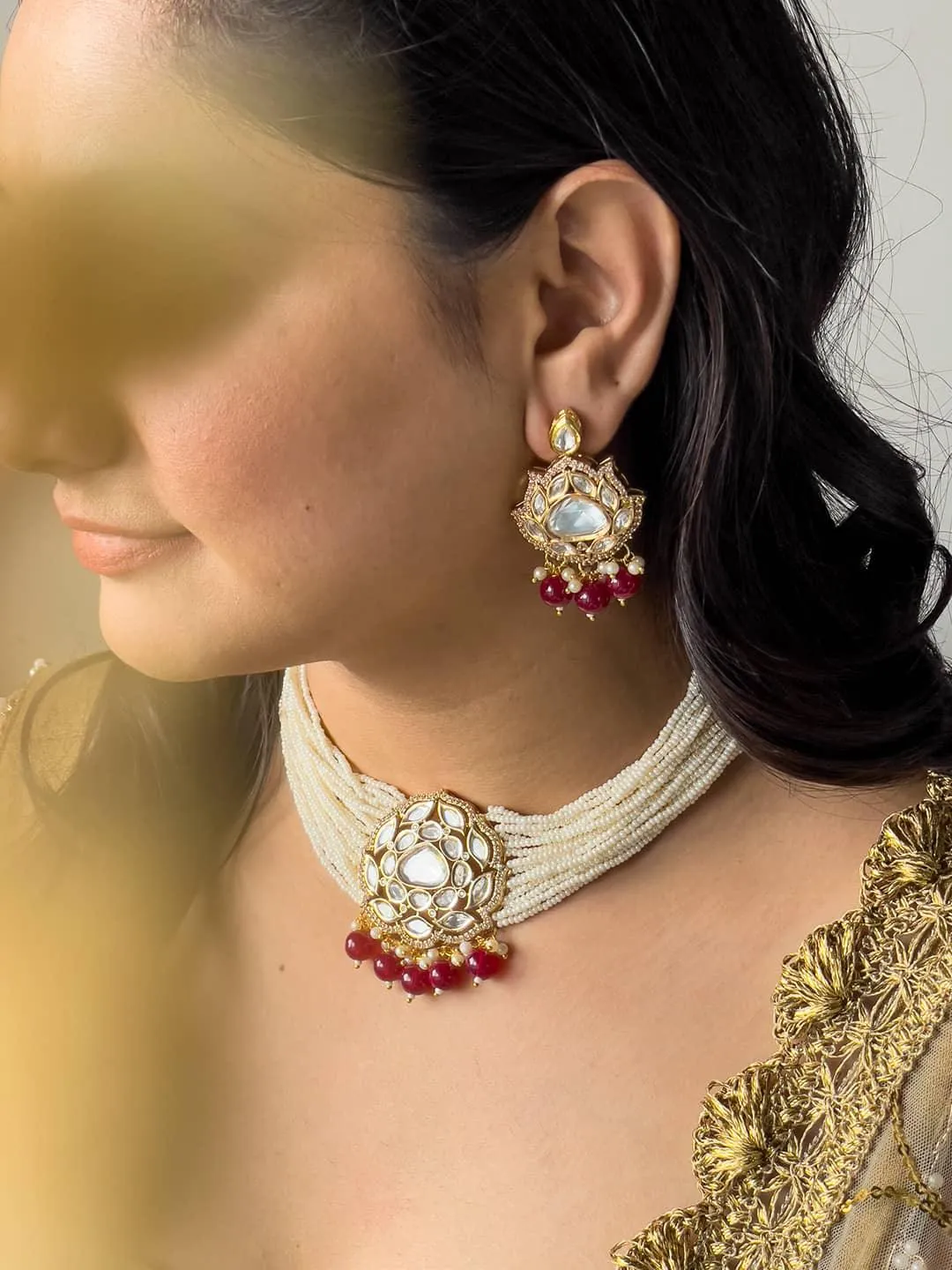 Gold Plated Kundan Stone Embellished Necklace Set