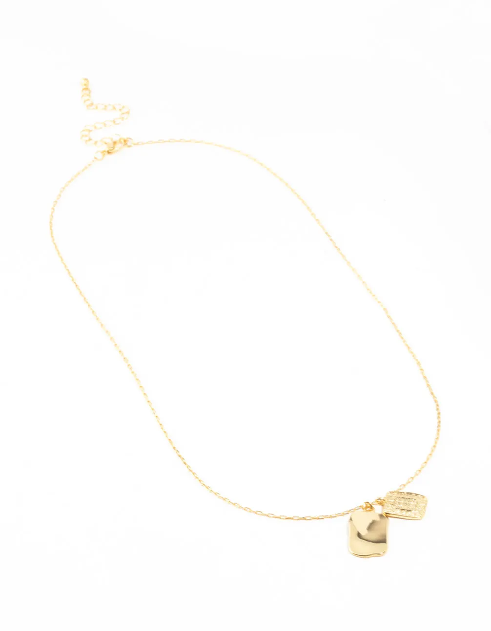 Gold Plated Rectangle Textured Tag Necklace