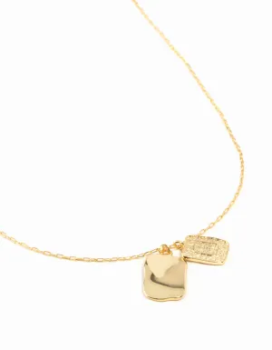 Gold Plated Rectangle Textured Tag Necklace