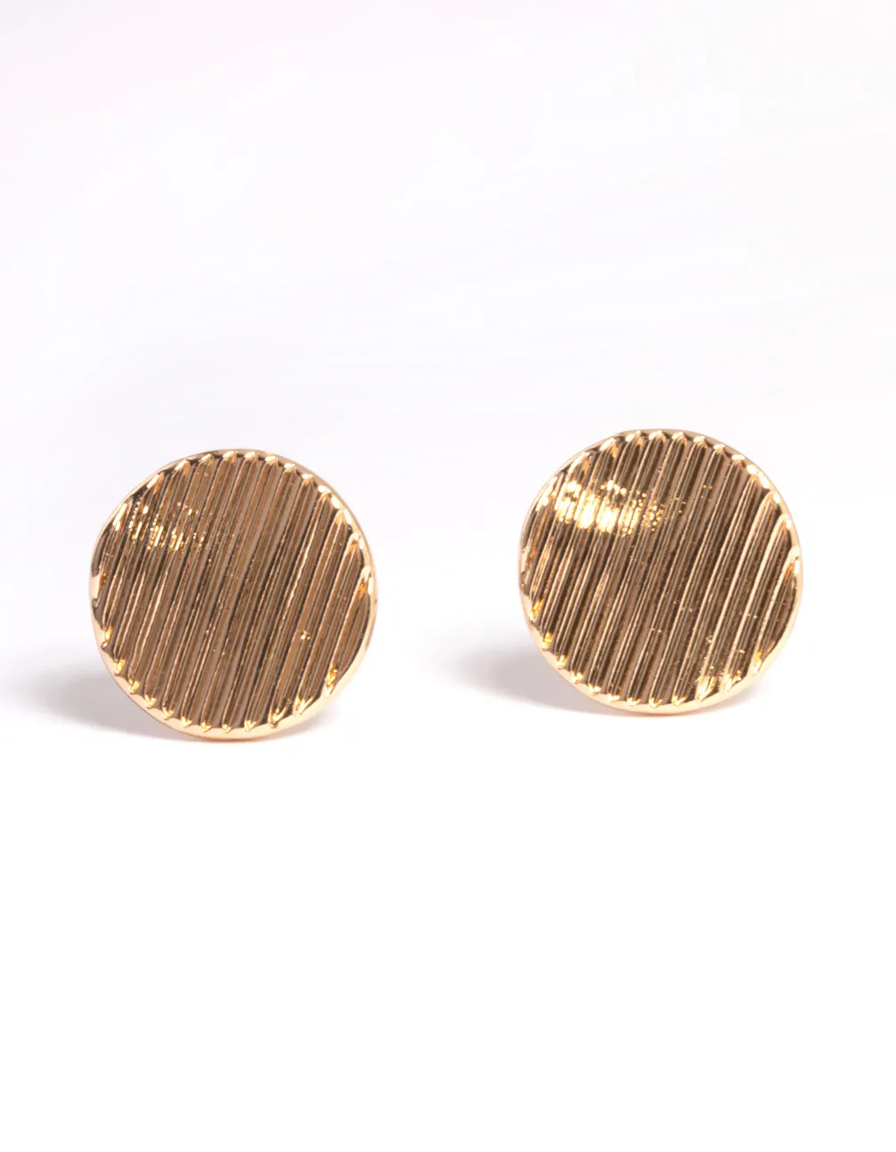 Gold Wave Link Disc Stud Earrings