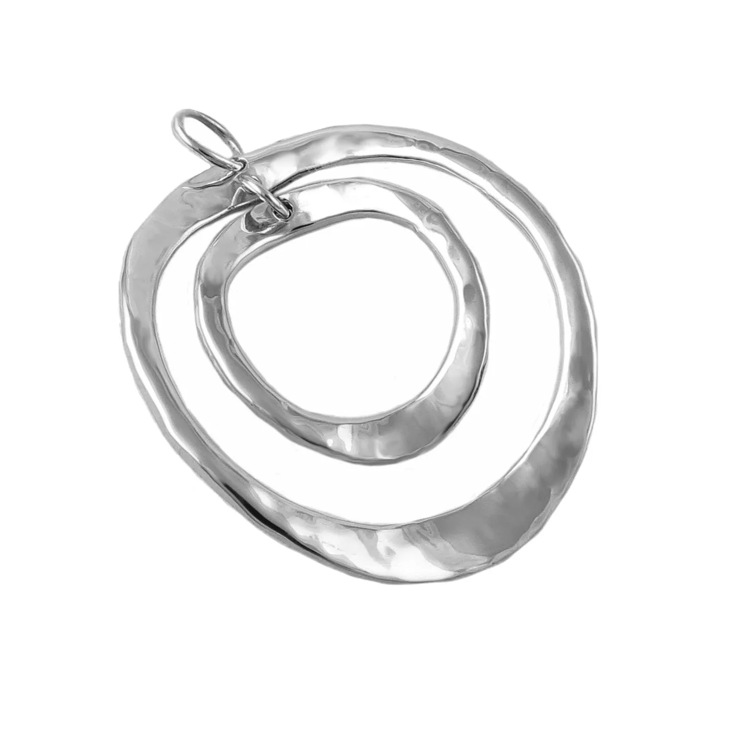 Hammered Double Circle 925 Sterling Silver Pendant Necklace