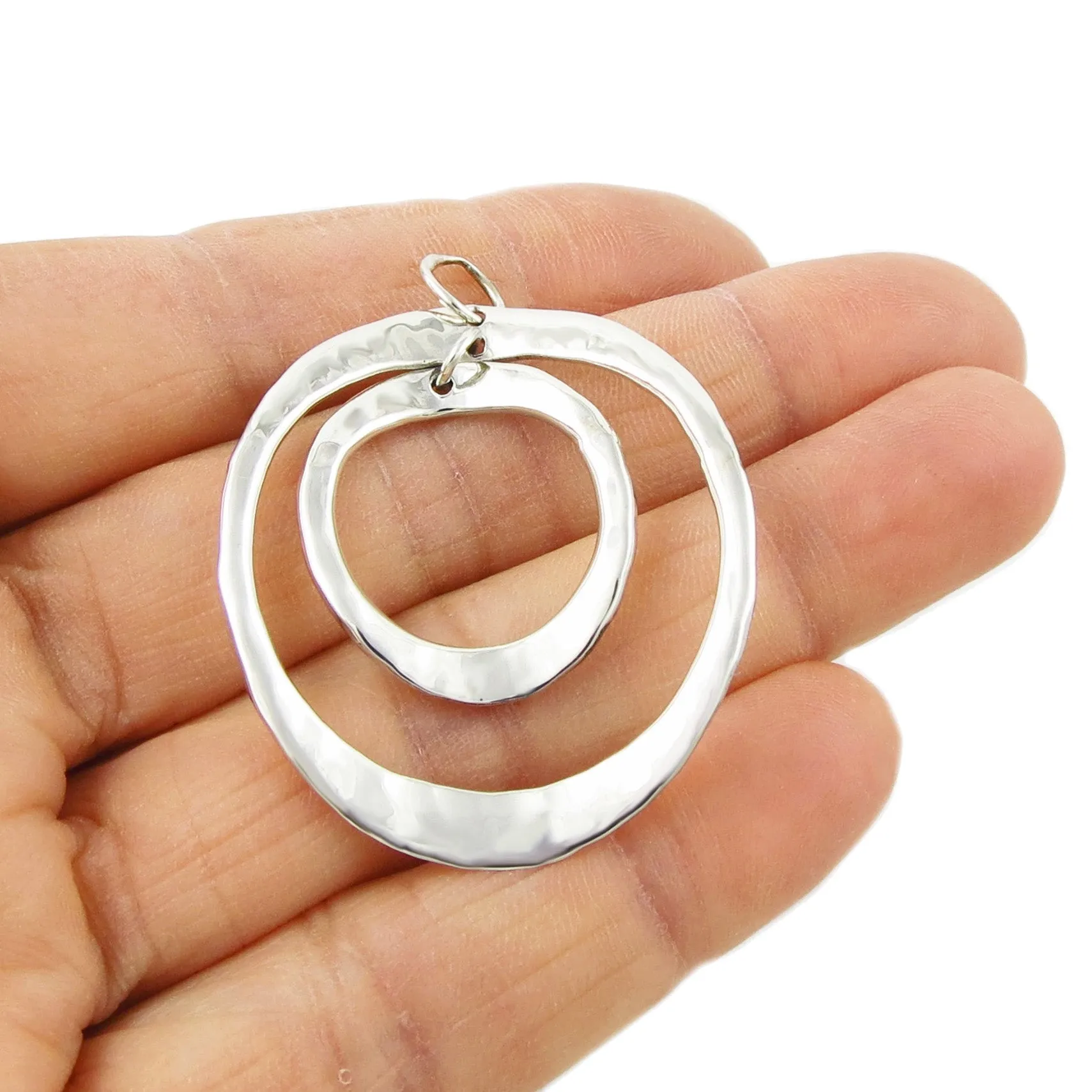 Hammered Double Circle 925 Sterling Silver Pendant Necklace