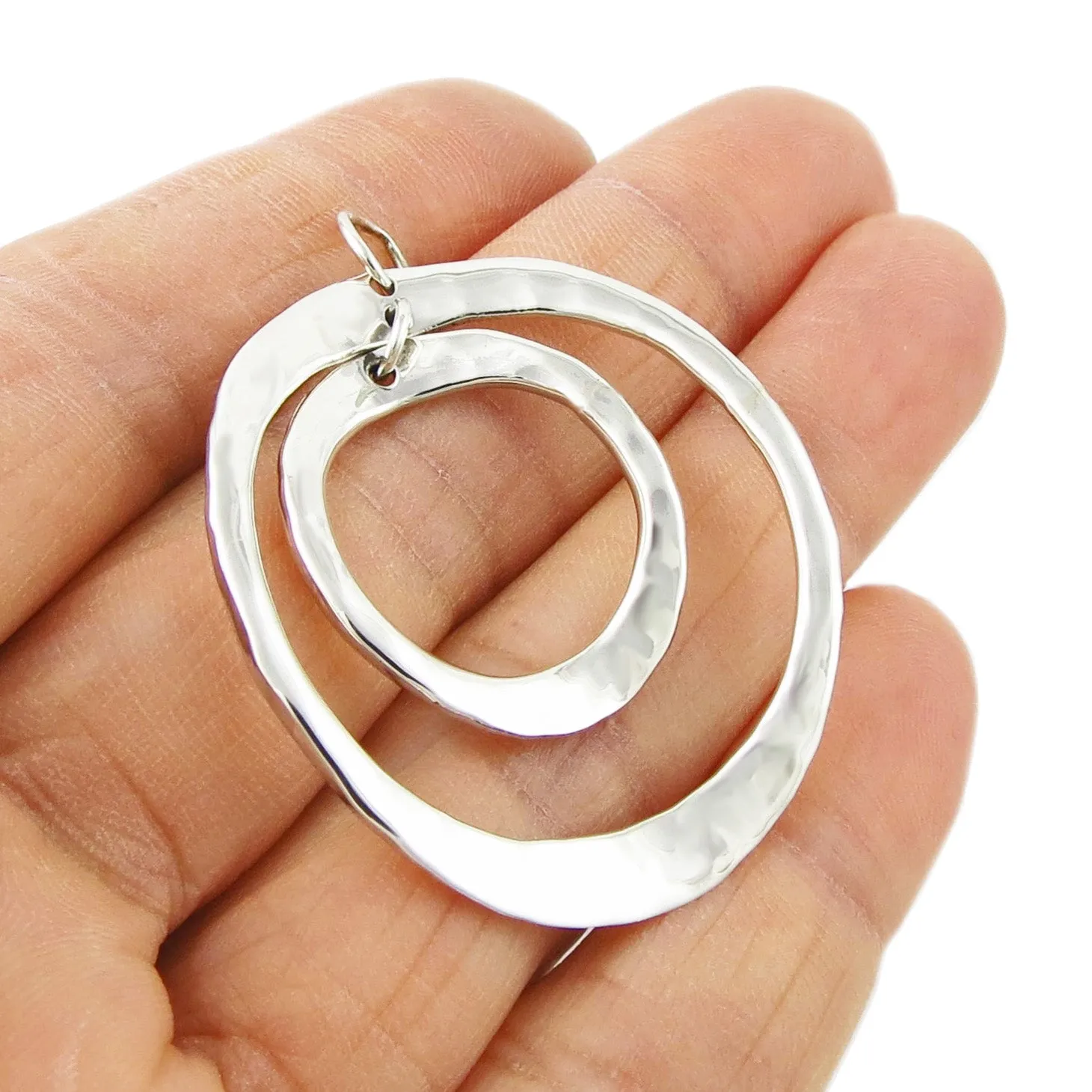 Hammered Double Circle 925 Sterling Silver Pendant Necklace