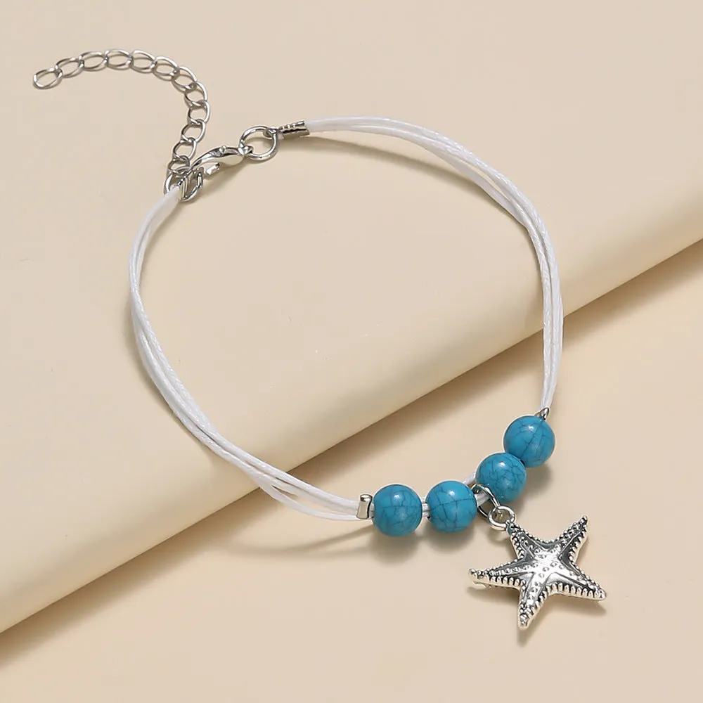 Handmade Beaded Pendant Starfish Beach Anklet Women