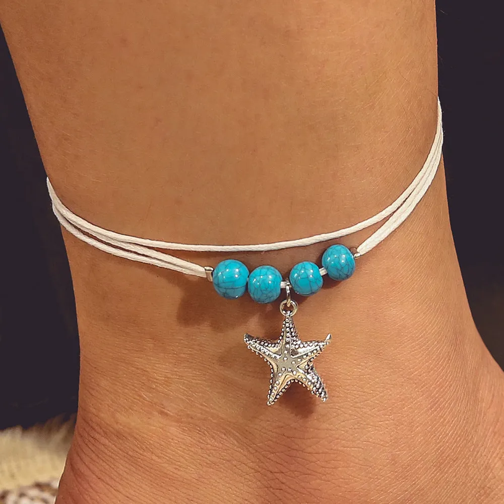 Handmade Beaded Pendant Starfish Beach Anklet Women