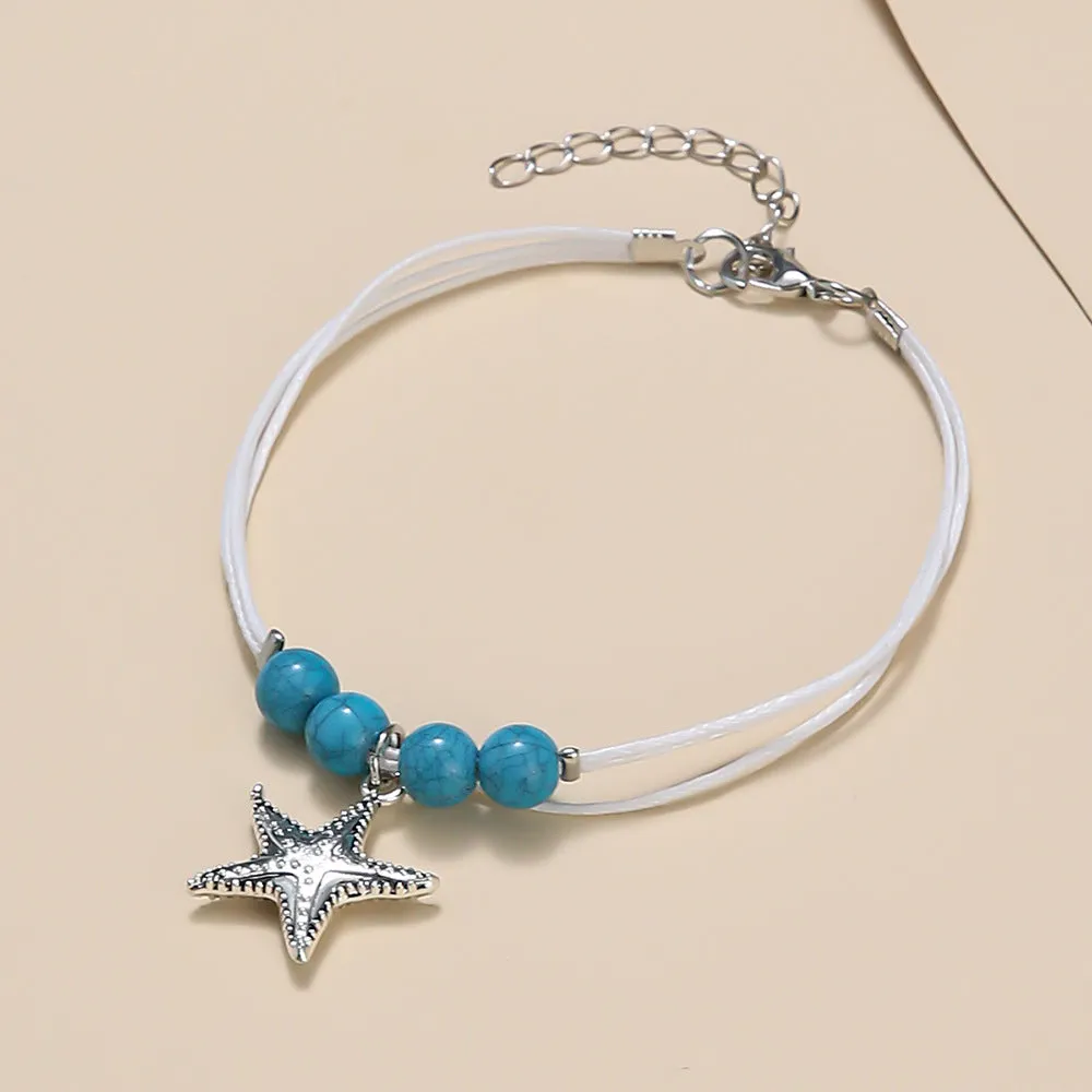 Handmade Beaded Pendant Starfish Beach Anklet Women