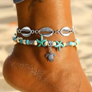 Handmade beaded turtle double layer anklet