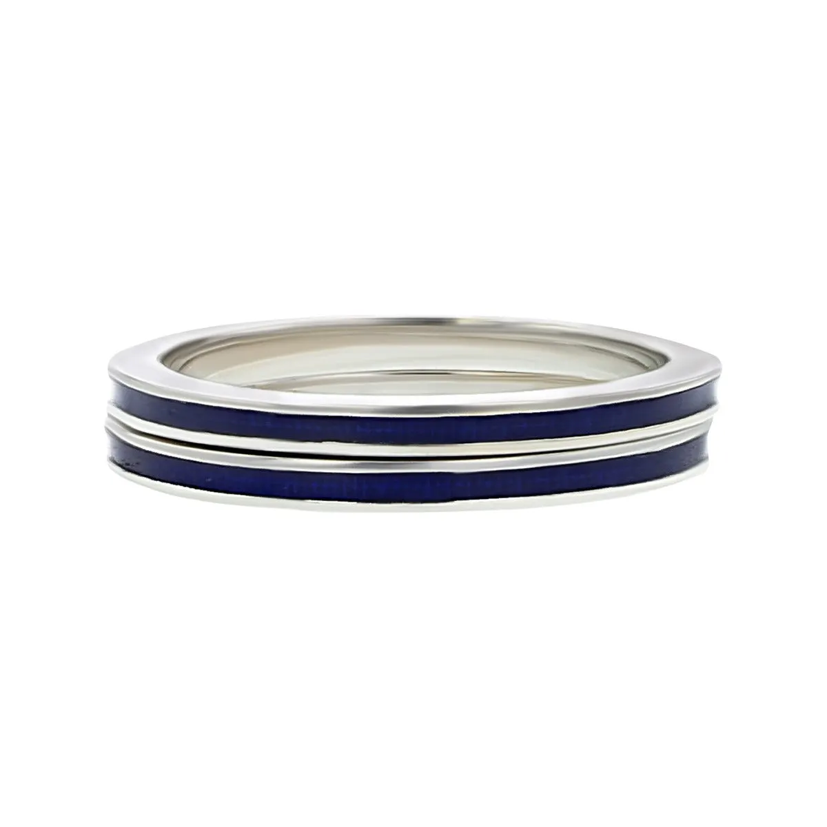 Hidalgo 18K White Gold Pair of Blue Enamel Rings